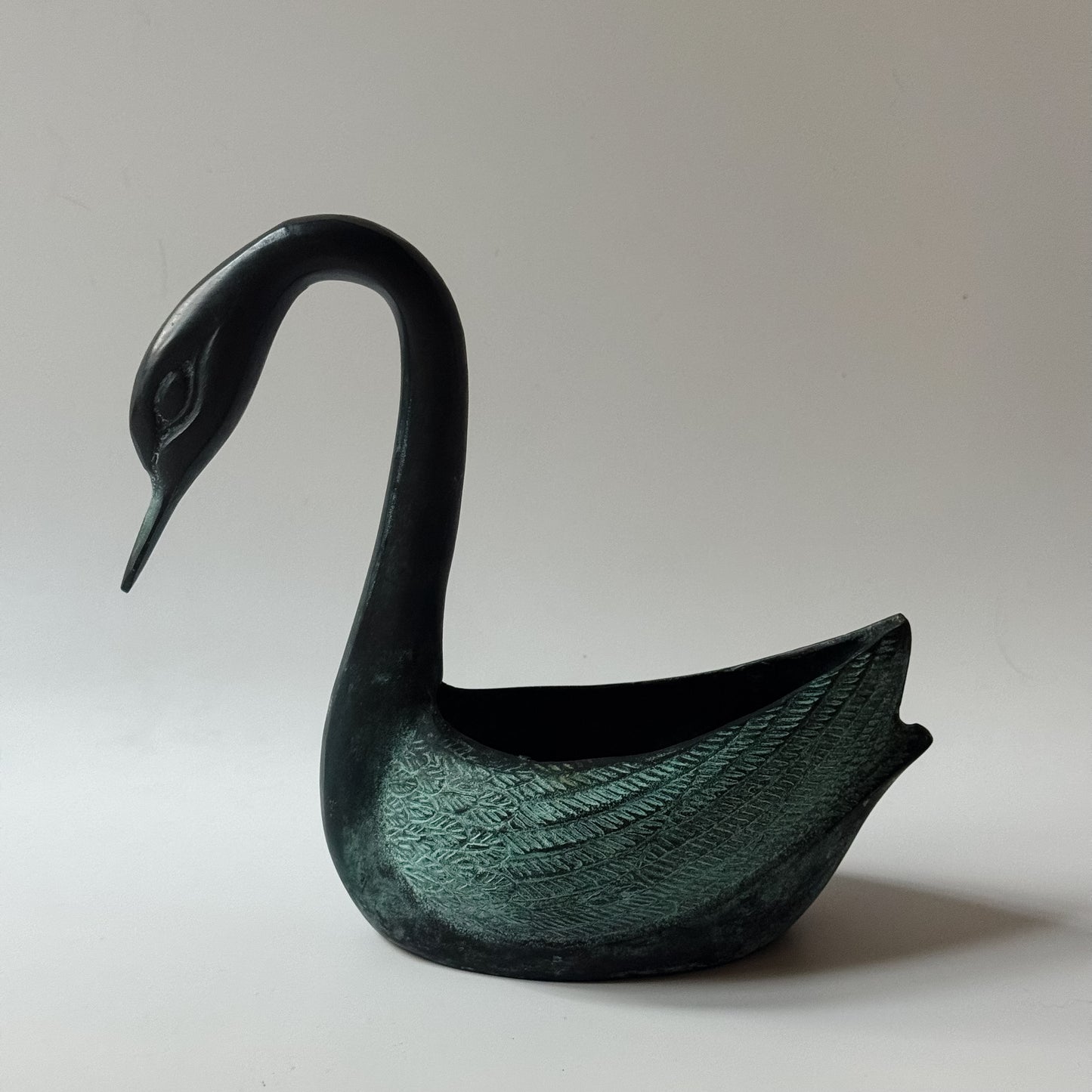 Vintage Patinaed Brass Swan Planter