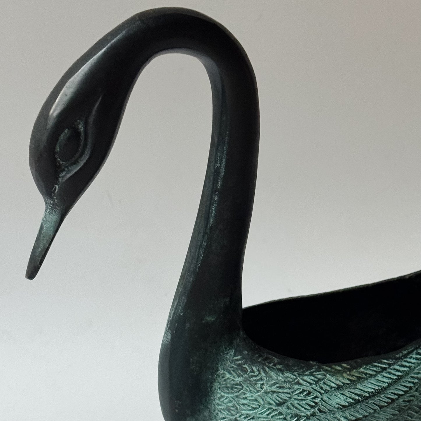 Vintage Patinaed Brass Swan Planter