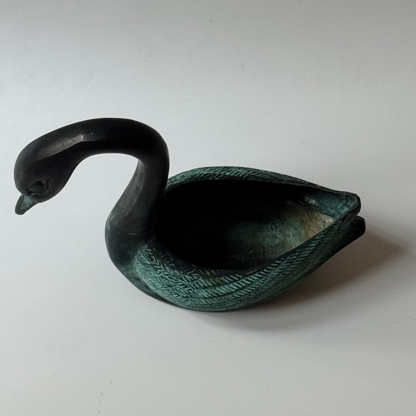 Vintage Patinaed Brass Swan Planter