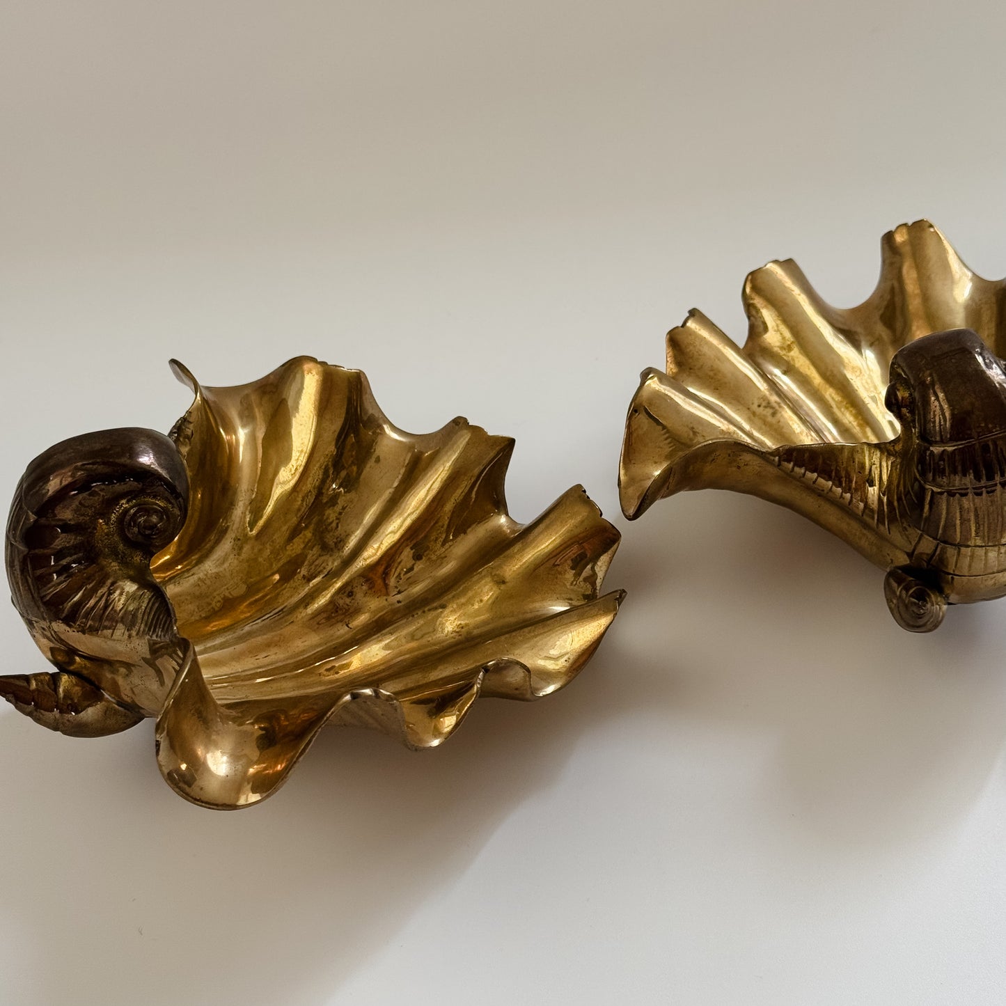 Vintage Solid Mid-Century Brass Scalloped Shell Dish (Sold Individually)