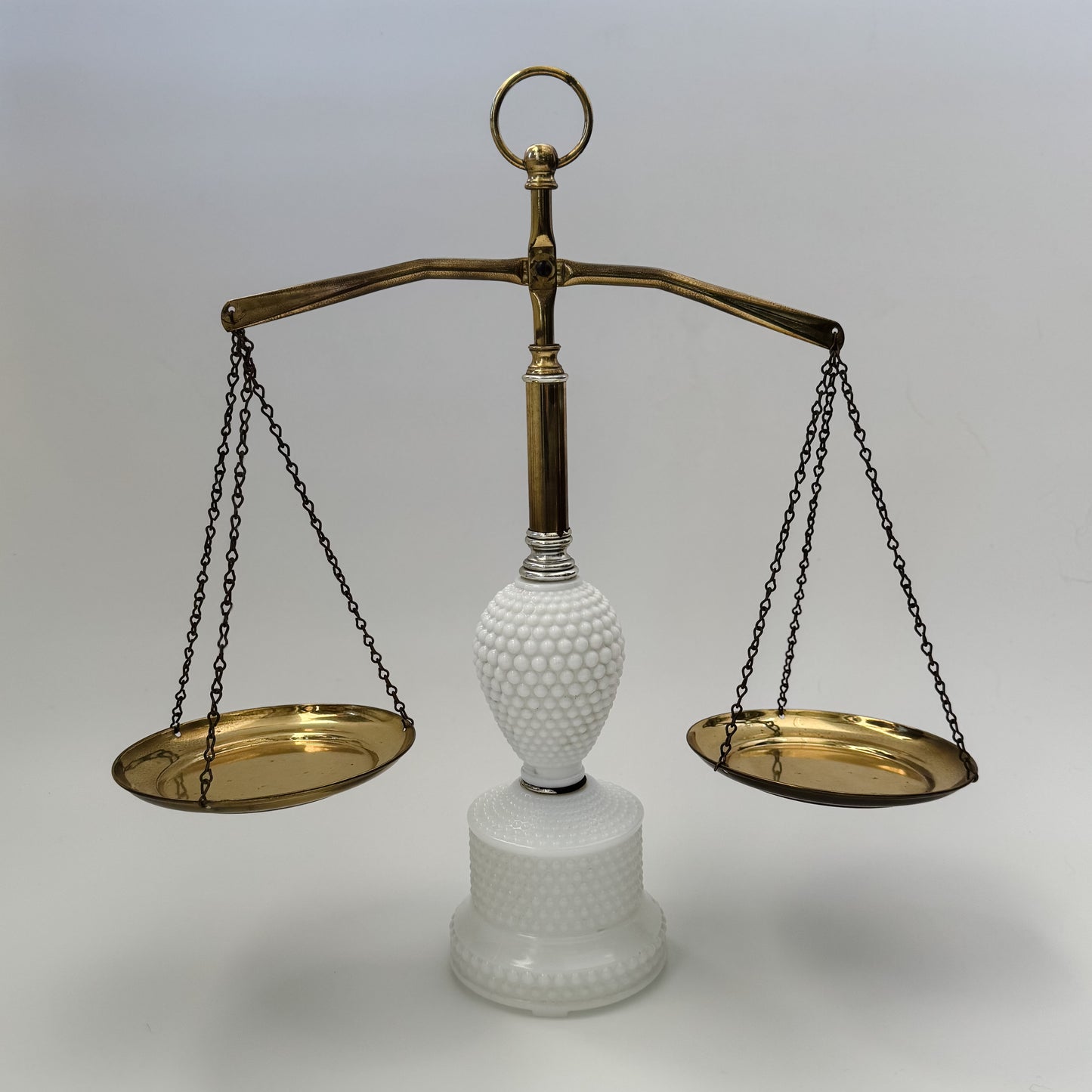 Vintage Mid-Century Milk Glass Hobnail Scales of Justice