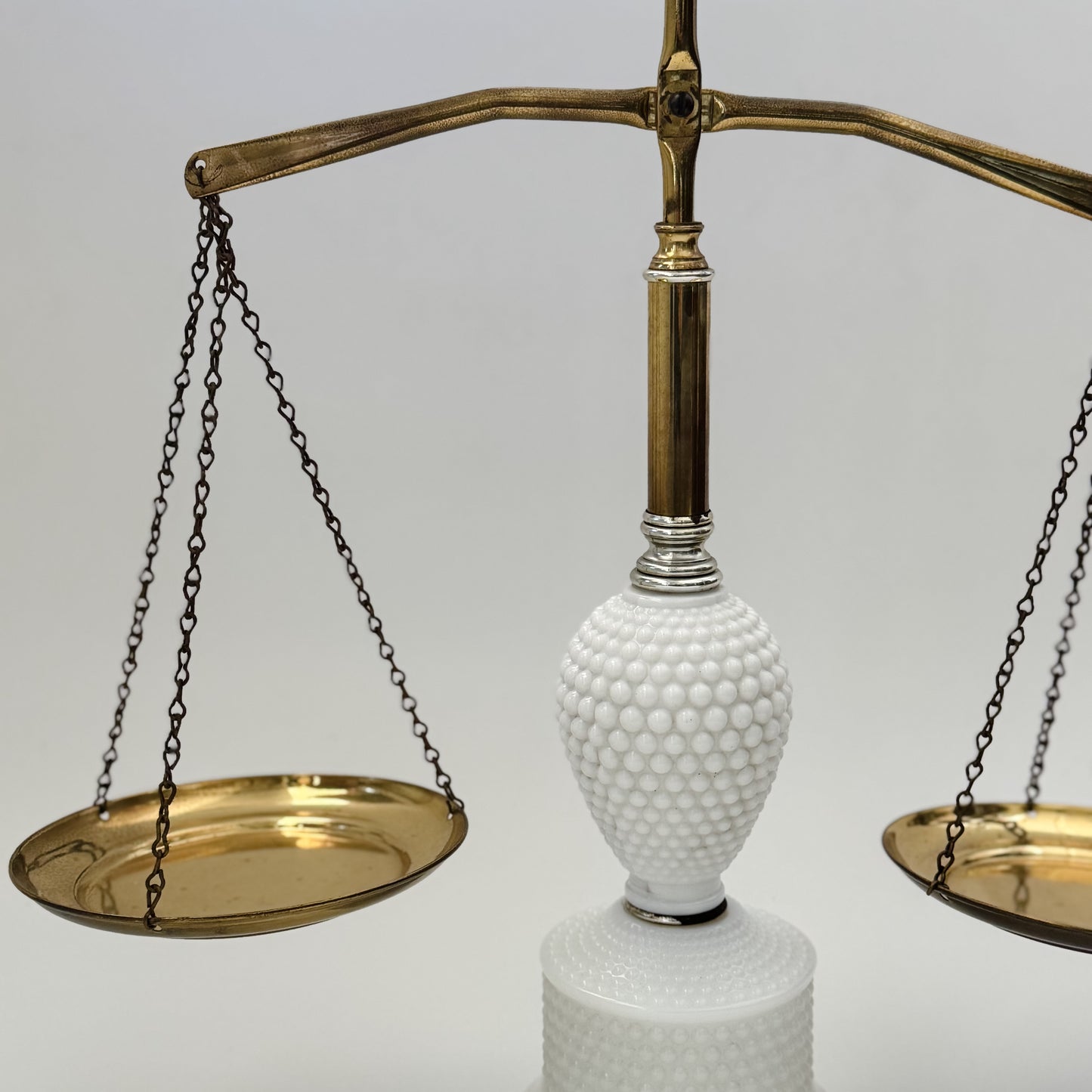 Vintage Mid-Century Milk Glass Hobnail Scales of Justice