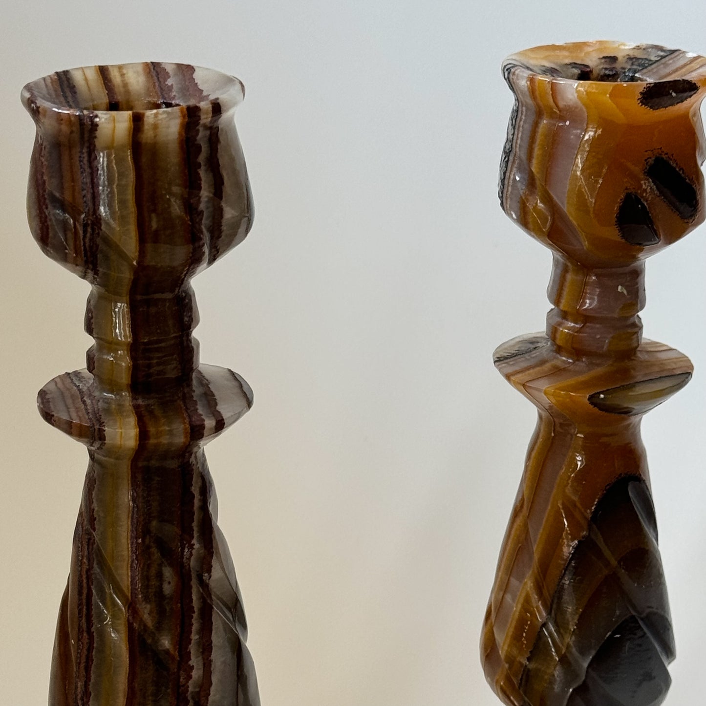 Vintage Carved Onyx Candlesticks | Set of 2
