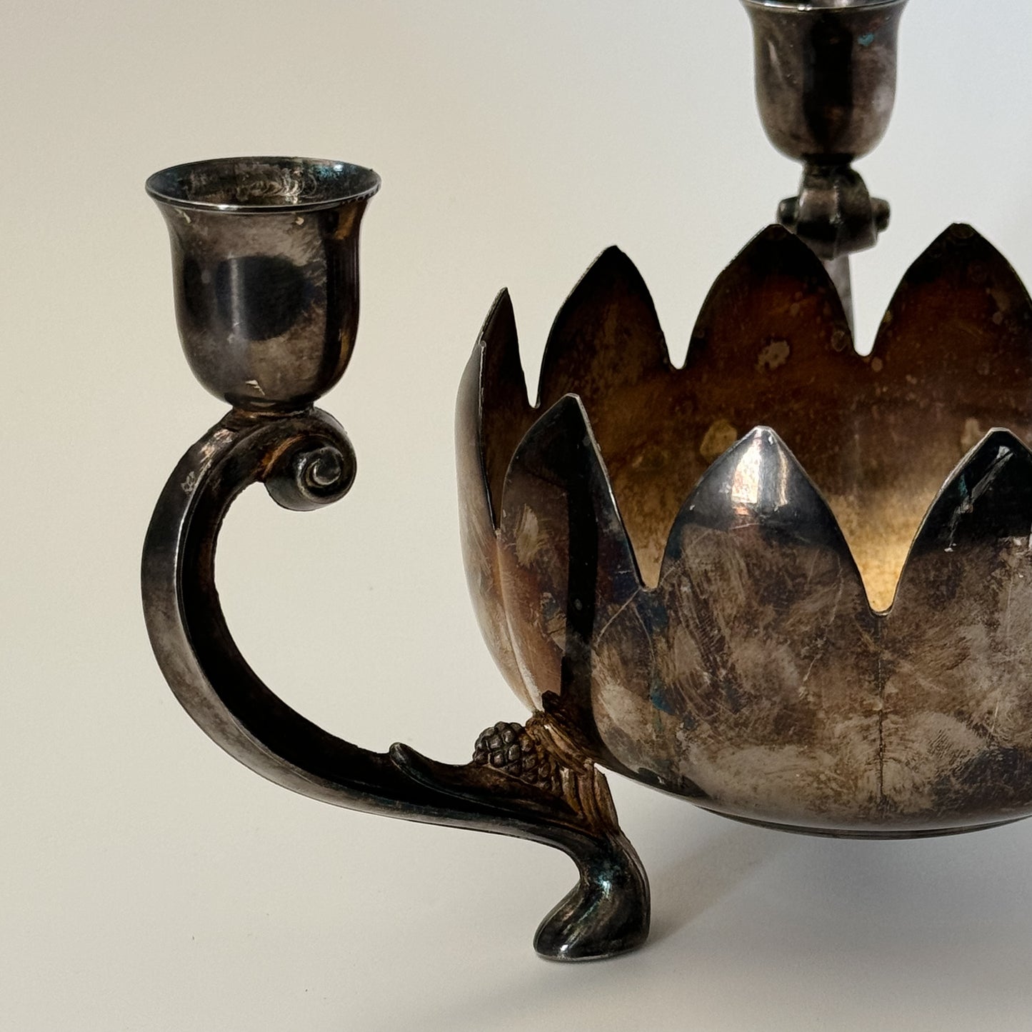 Vintage Silver-Plated Leonard Lotus Tri-Candleholder