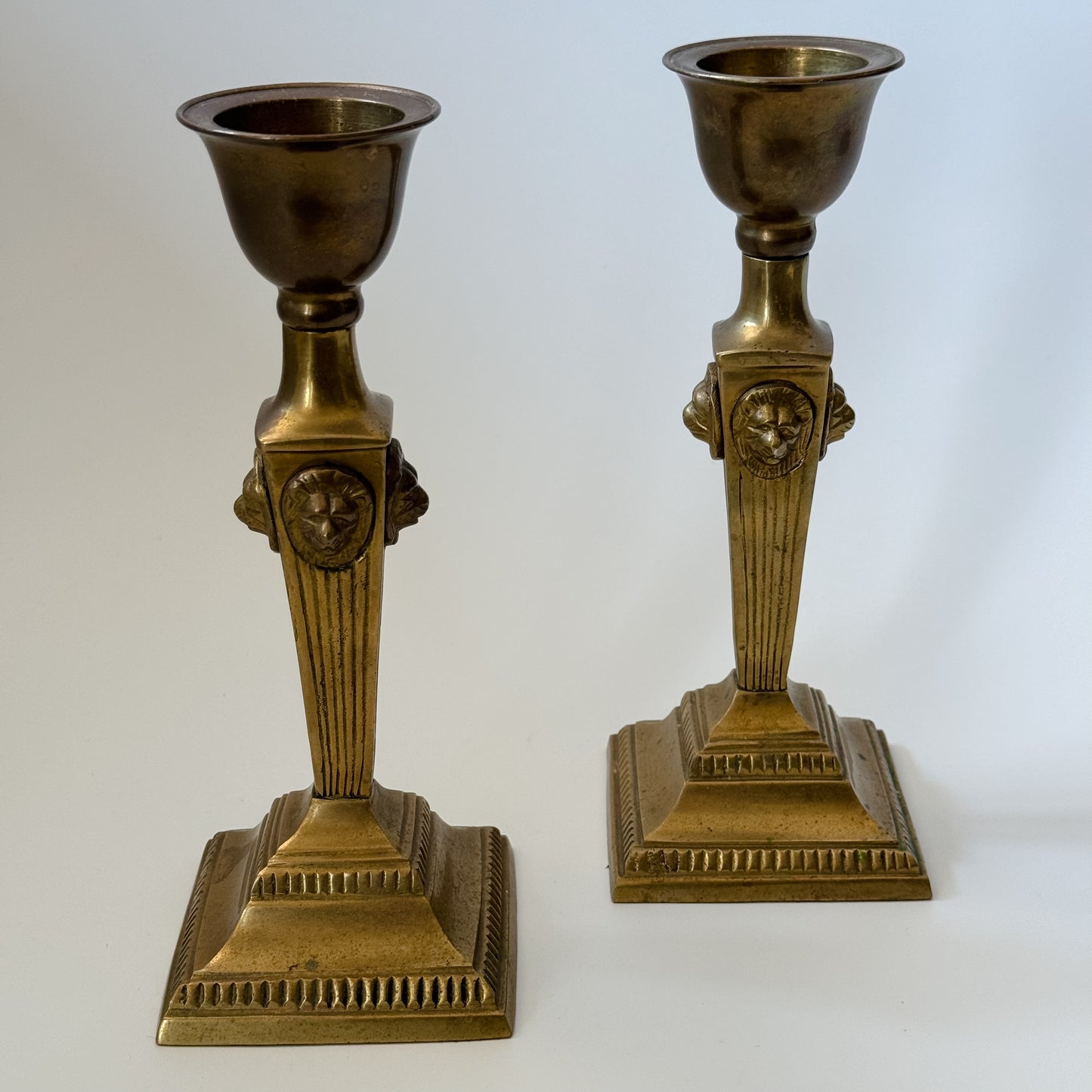 Vintage Solid Brass Hollywood Regency Lion Head Candlestick | Set of 2