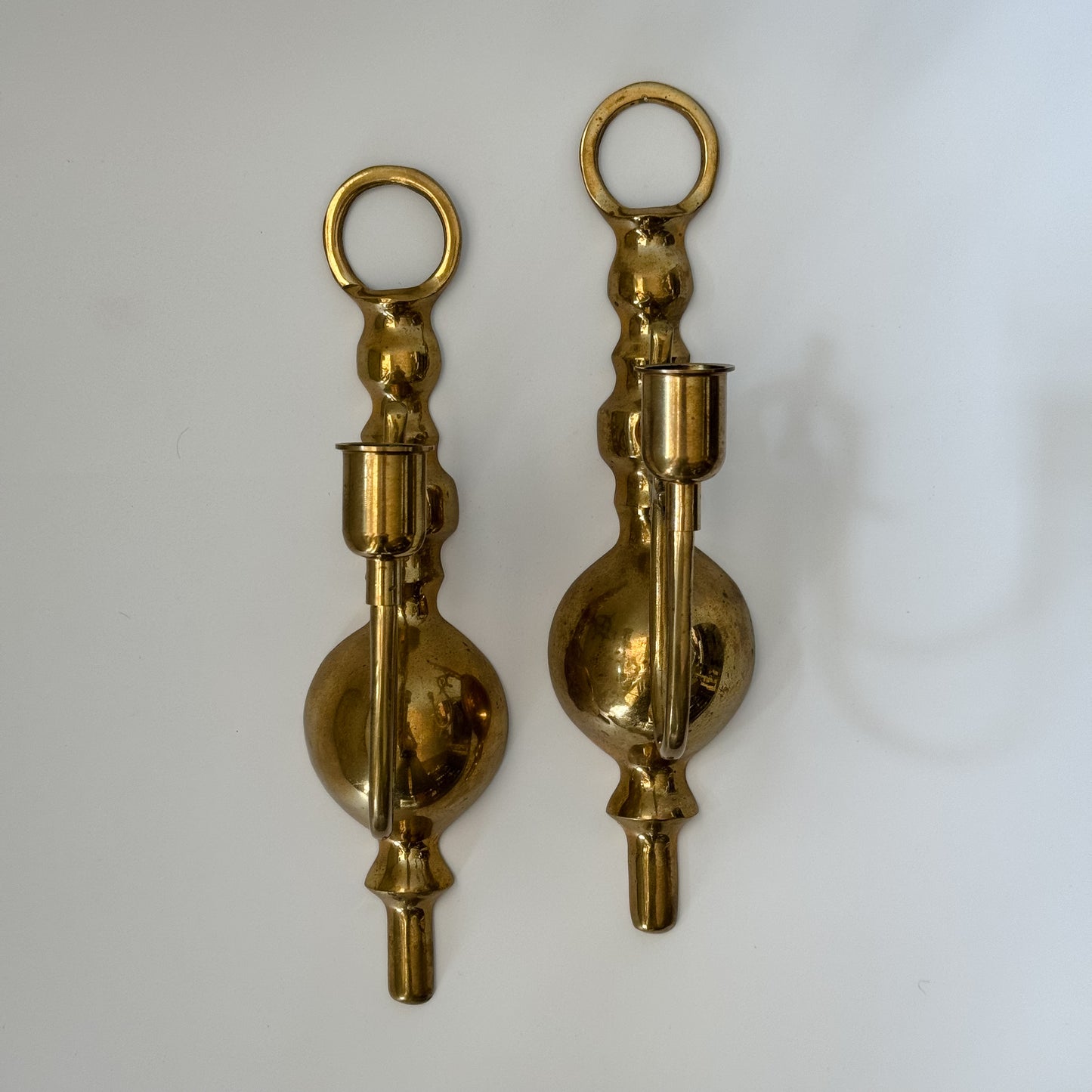Vintage Solid Brass Candlestick Wall Sconces | Set of 2