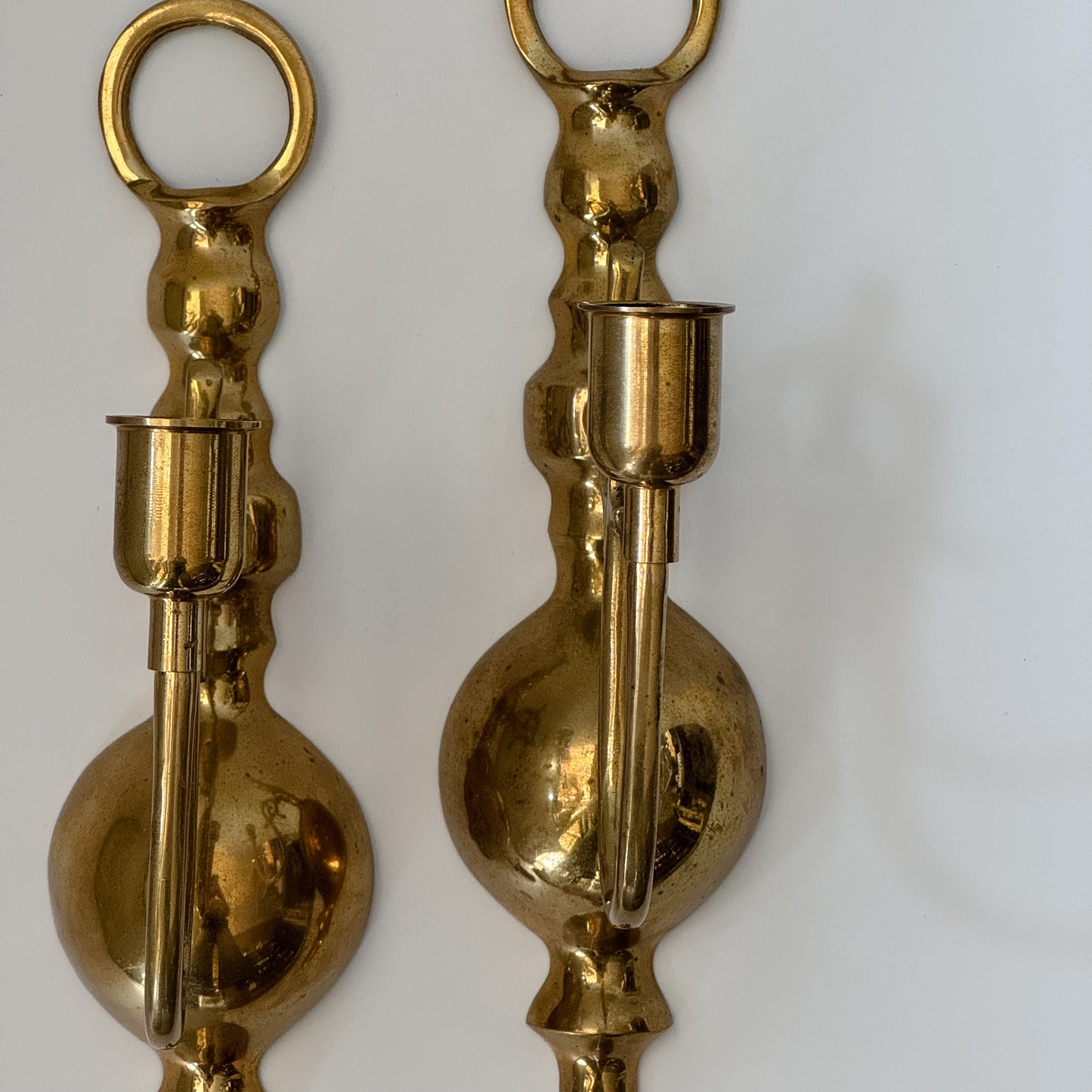 Vintage Solid Brass Candlestick Wall Sconces | Set of 2
