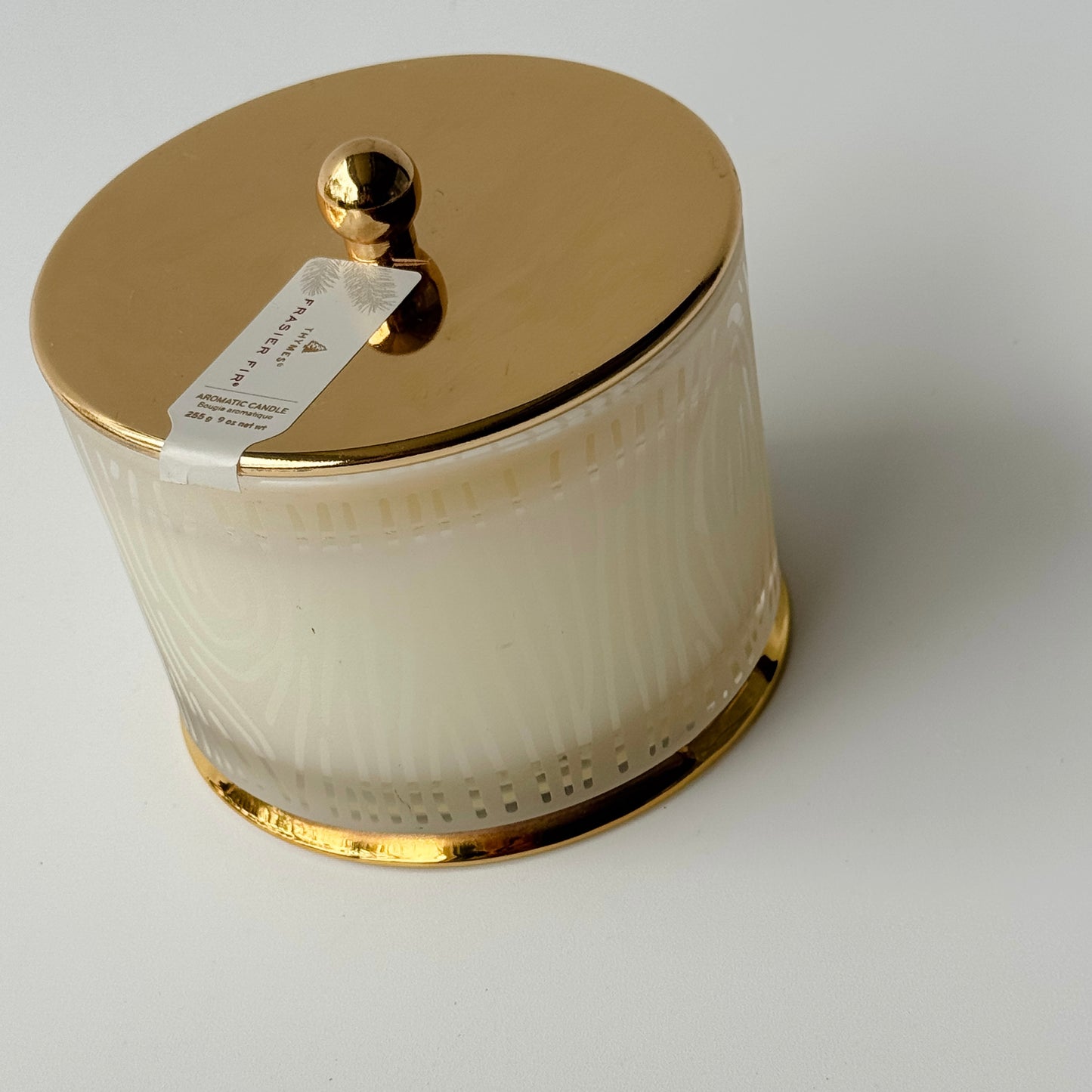 Thymes Frasier Fir Luminary Candle | Frosted Wood Grain