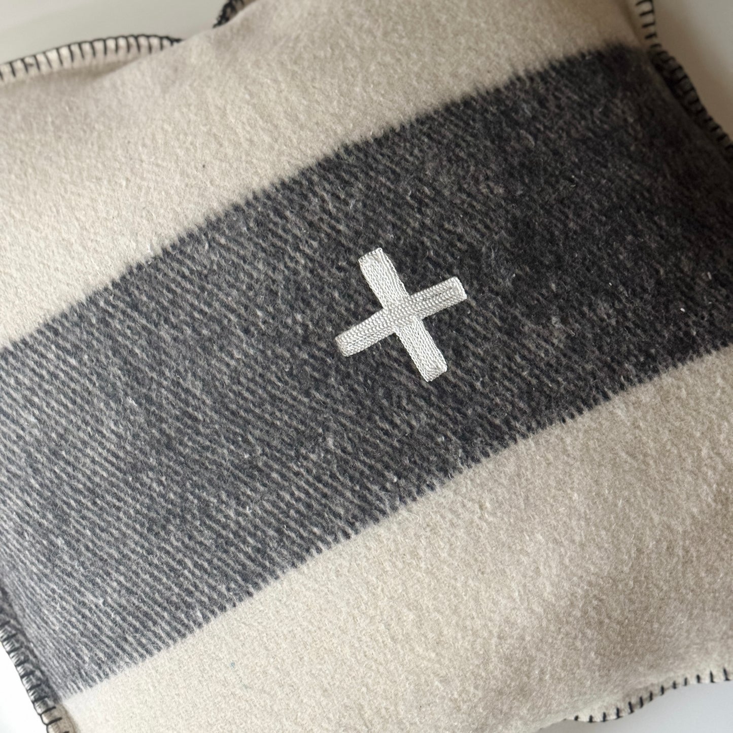 Swiss Cross Wool Blend Pillow | Ivory