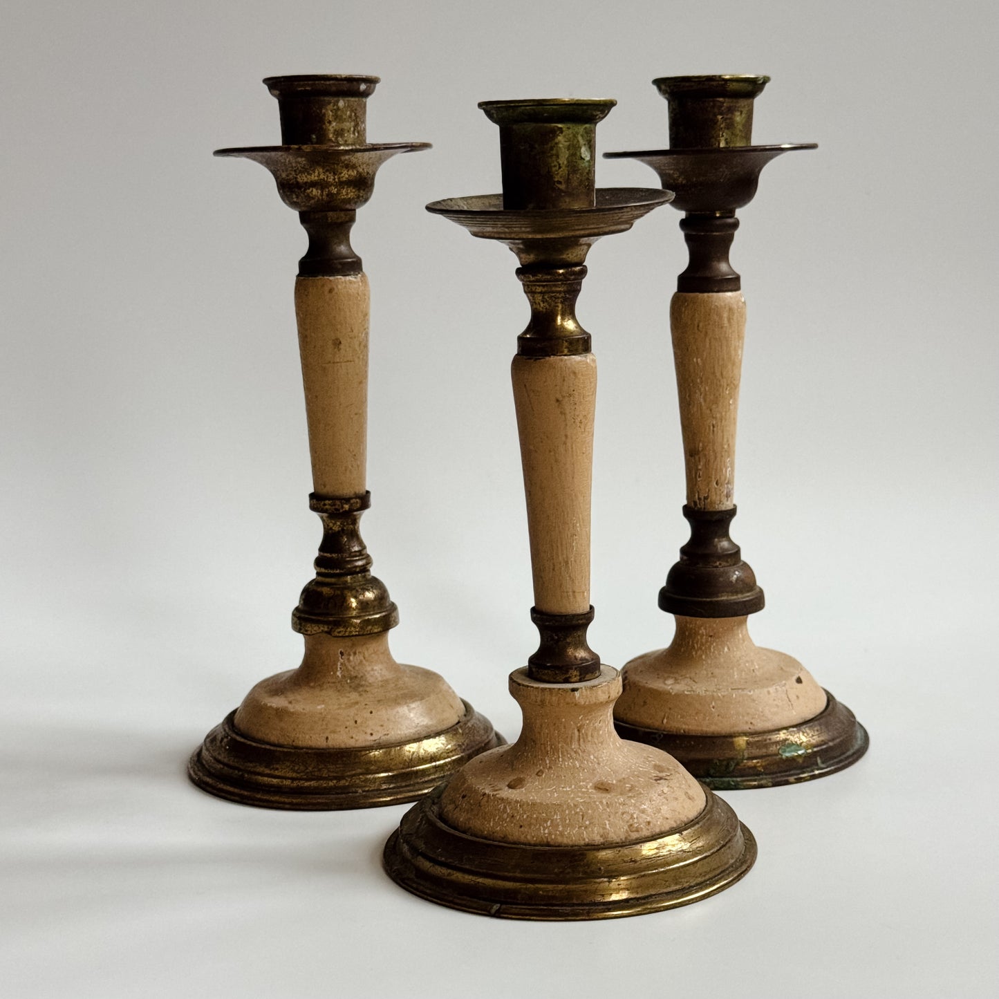Vintage Primitive Brass Painted Candlesticks | Set of 3