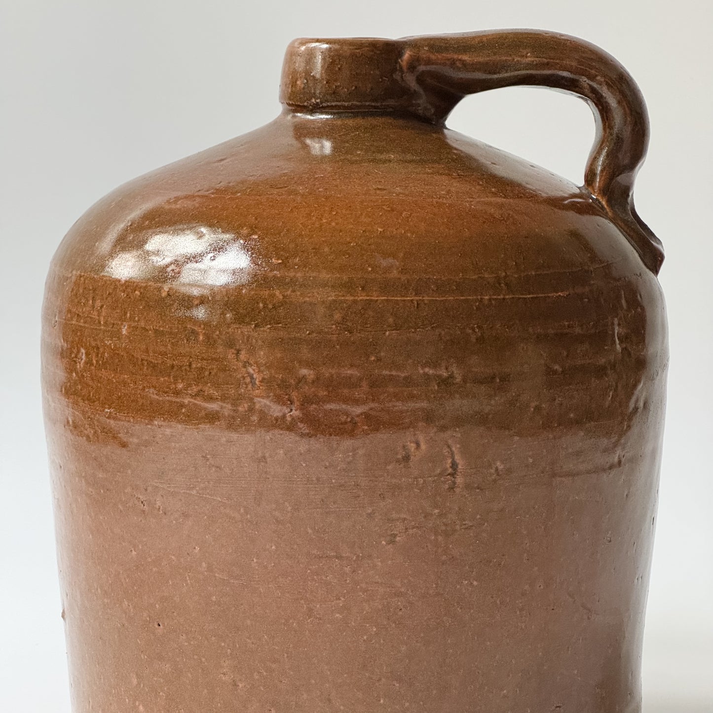 Vintage Brown Enameled Stoneware Jug & Vase