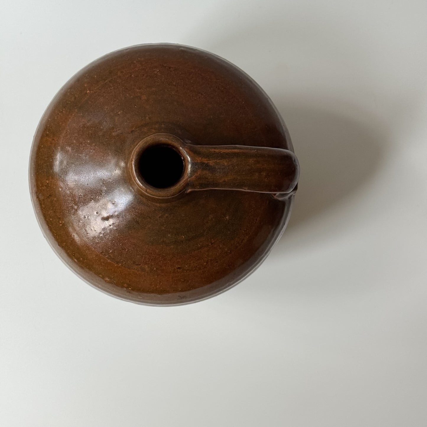 Vintage Brown Enameled Stoneware Jug & Vase