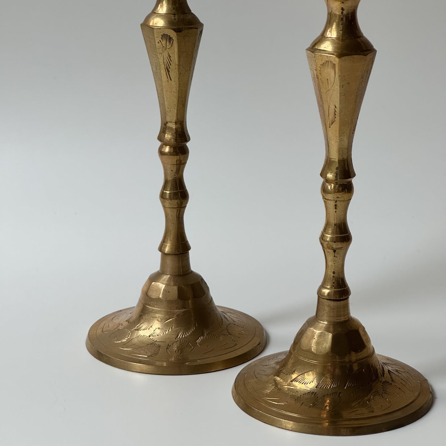 Vintage Mid-Century Etched Brass Candlesticks | Set of 2