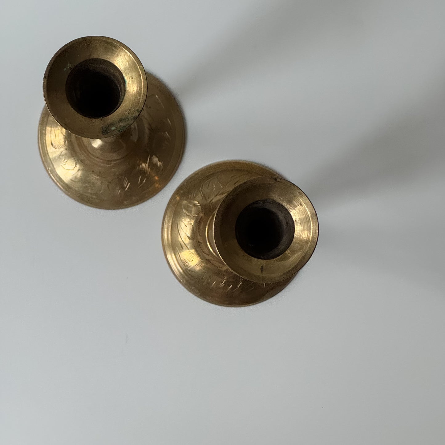 Vintage Mid-Century Etched Brass Candlesticks | Set of 2