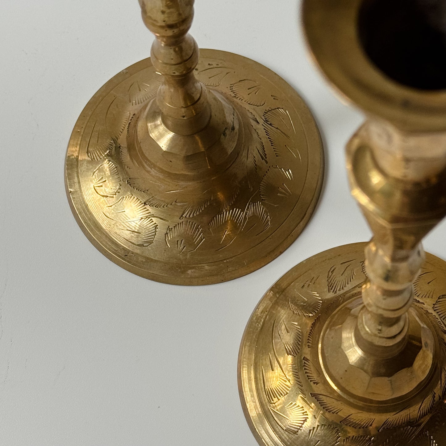 Vintage Mid-Century Etched Brass Candlesticks | Set of 2