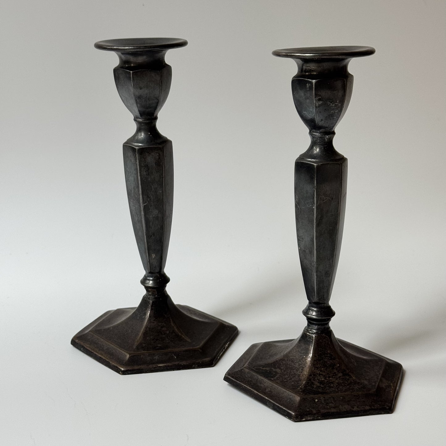 Vintage Patinaed Silver-Plated Candlesticks | Set of 2