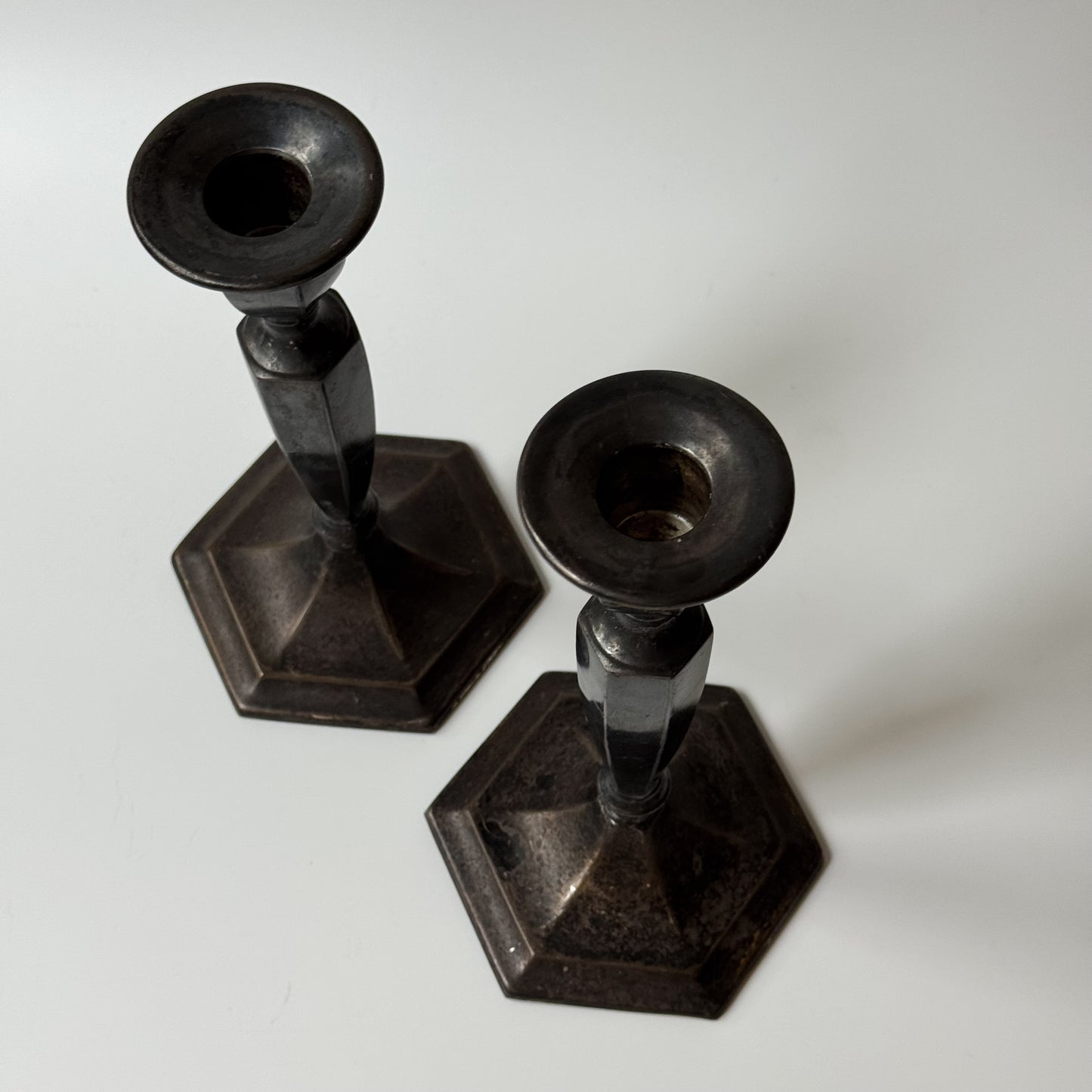 Vintage Patinaed Silver-Plated Candlesticks | Set of 2