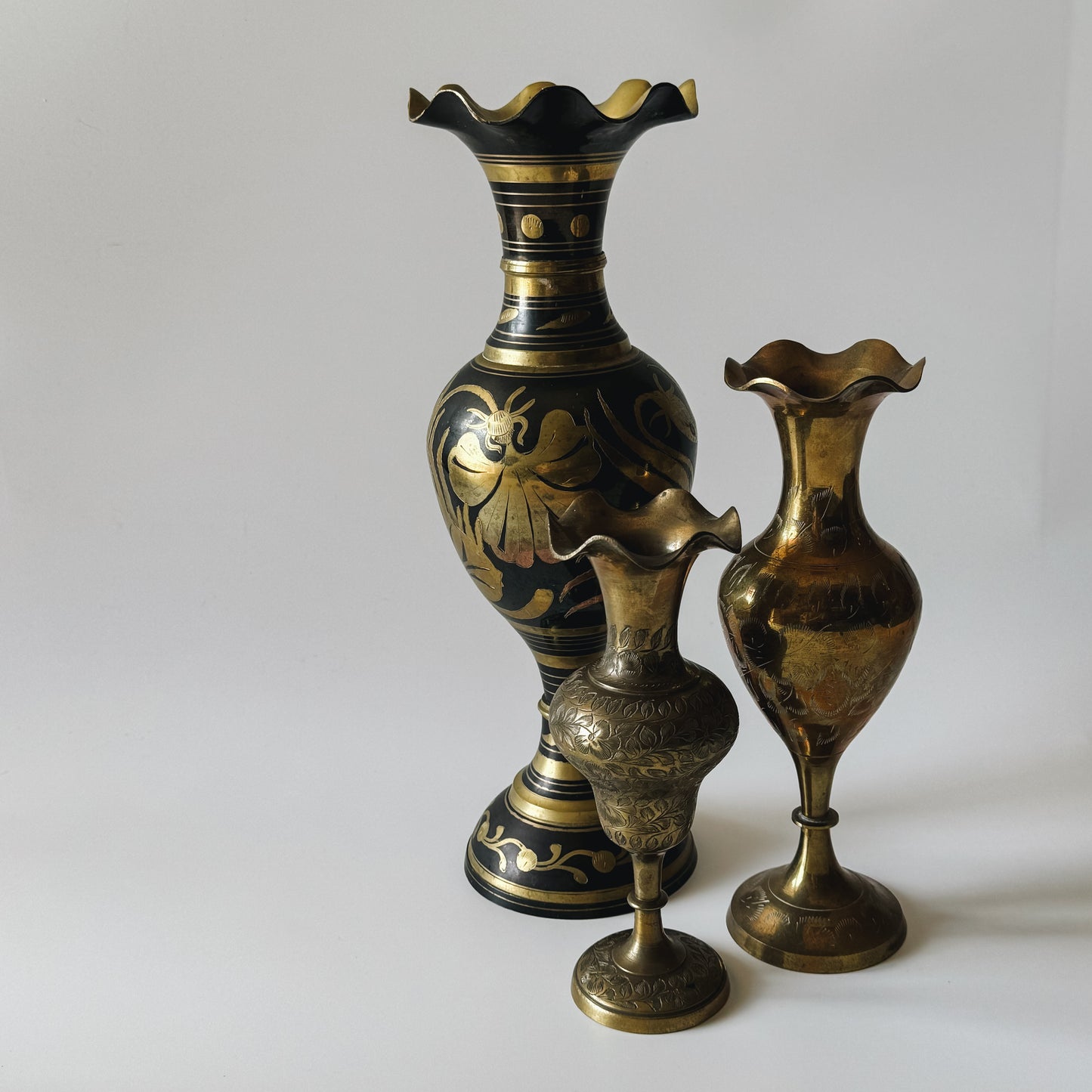 Vintage Solid Brass Fluted Etched Vase