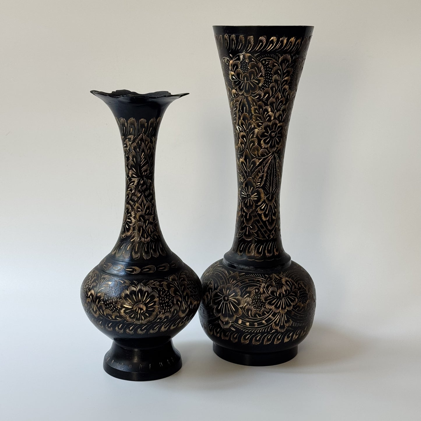 Vintage Etched Black & Gold Vase | Lg