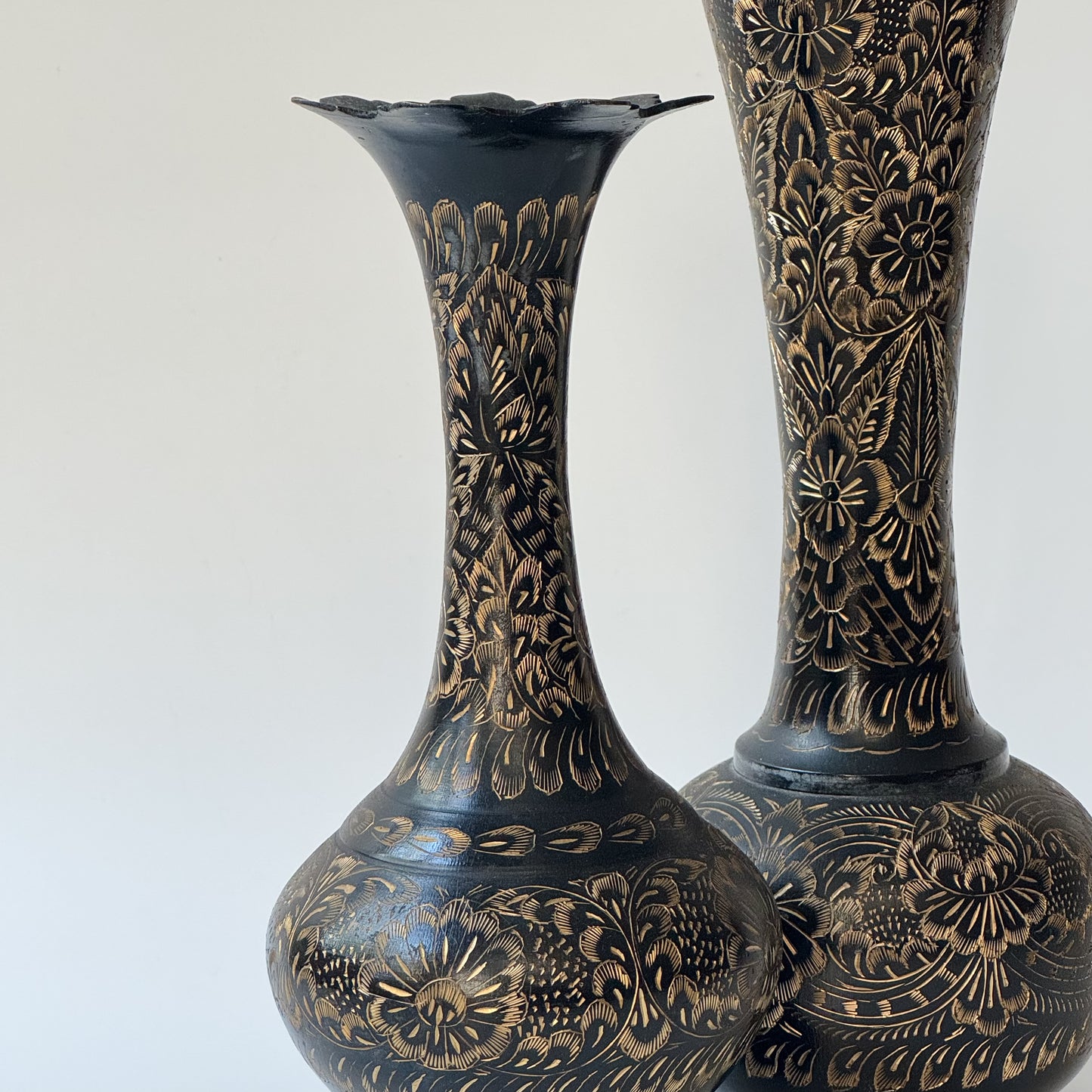 Vintage Etched Black & Gold Vase | Lg