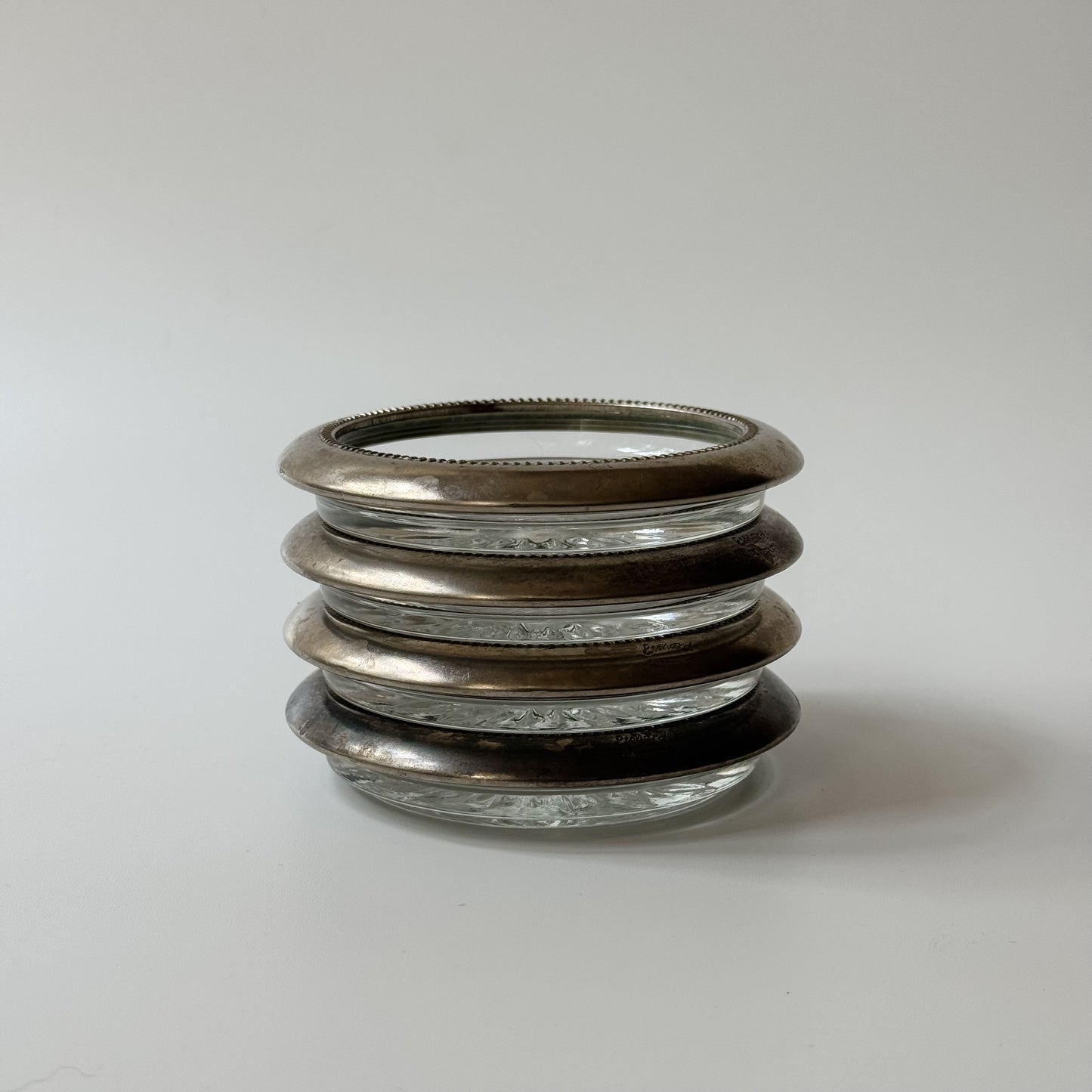 Vintage Silver & Etched Glass Coasters | Set of 4