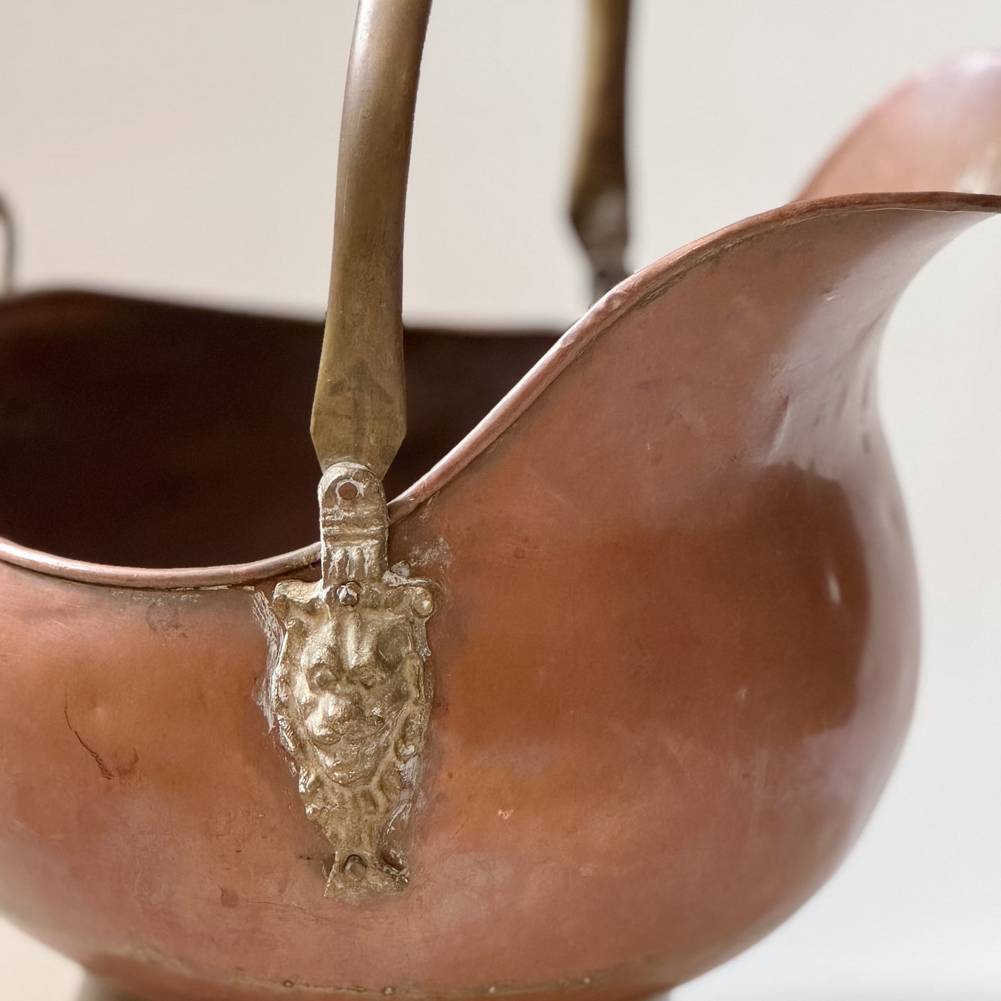 Vintage Copper & Brass Lion Head Scuttle Bucket