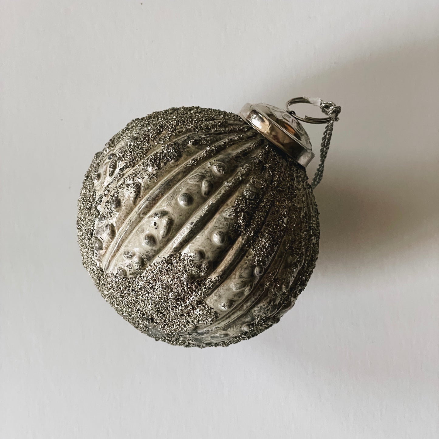 Vintage Style Silver Flocked Ornament | Sm
