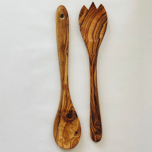 Natural Olive Wood Serving Utensils | Set of 2