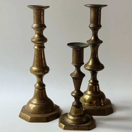 Vintage Brass Candlestick Trio | Set of 3