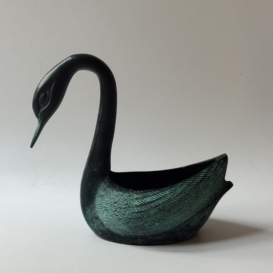Vintage Patinaed Brass Swan Planter