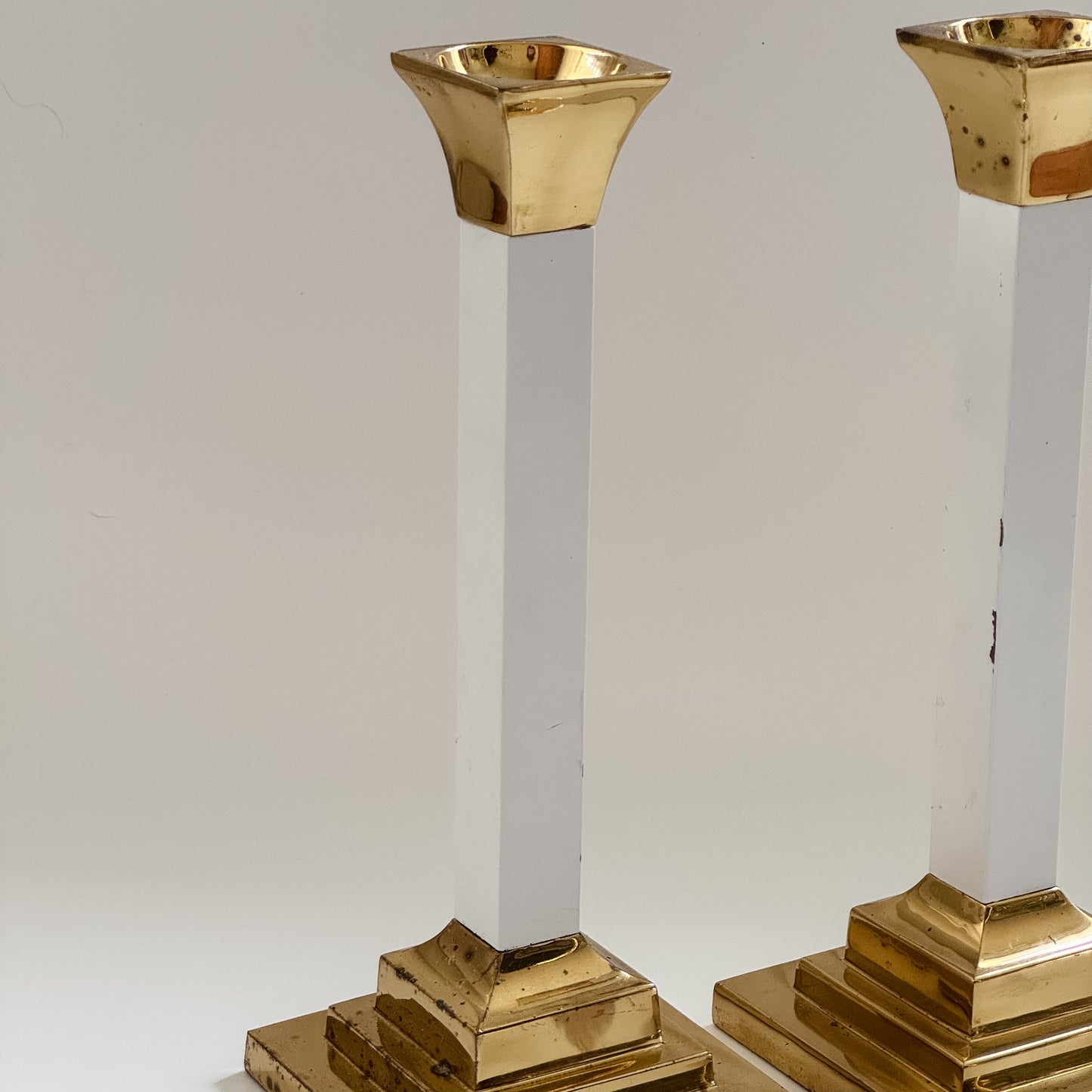 Vintage Valsan White Enameled Brass Candlestick (Sold Individually)