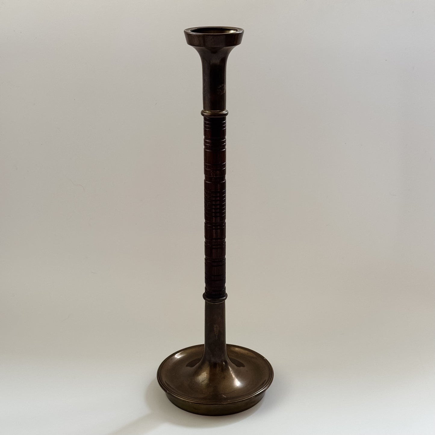 Vintage Brass & Wood Carved Candlestick