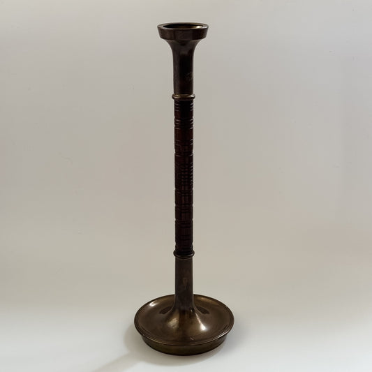 Vintage Brass & Wood Carved Candlestick