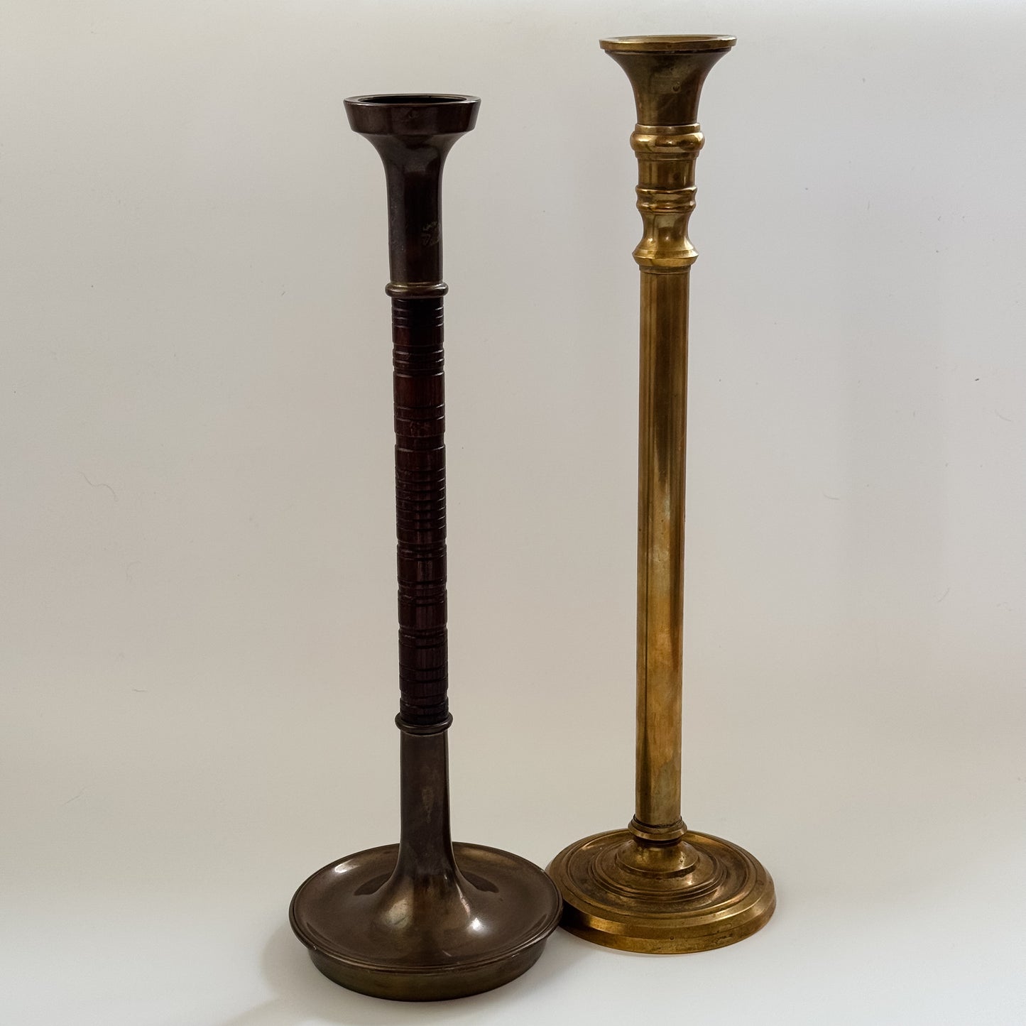 Vintage Brass & Wood Carved Candlestick
