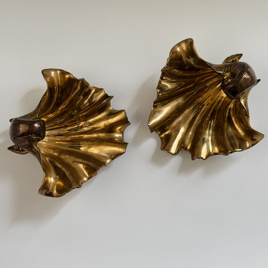 Vintage Solid Mid-Century Brass Scalloped Shell Dish (Sold Individually)
