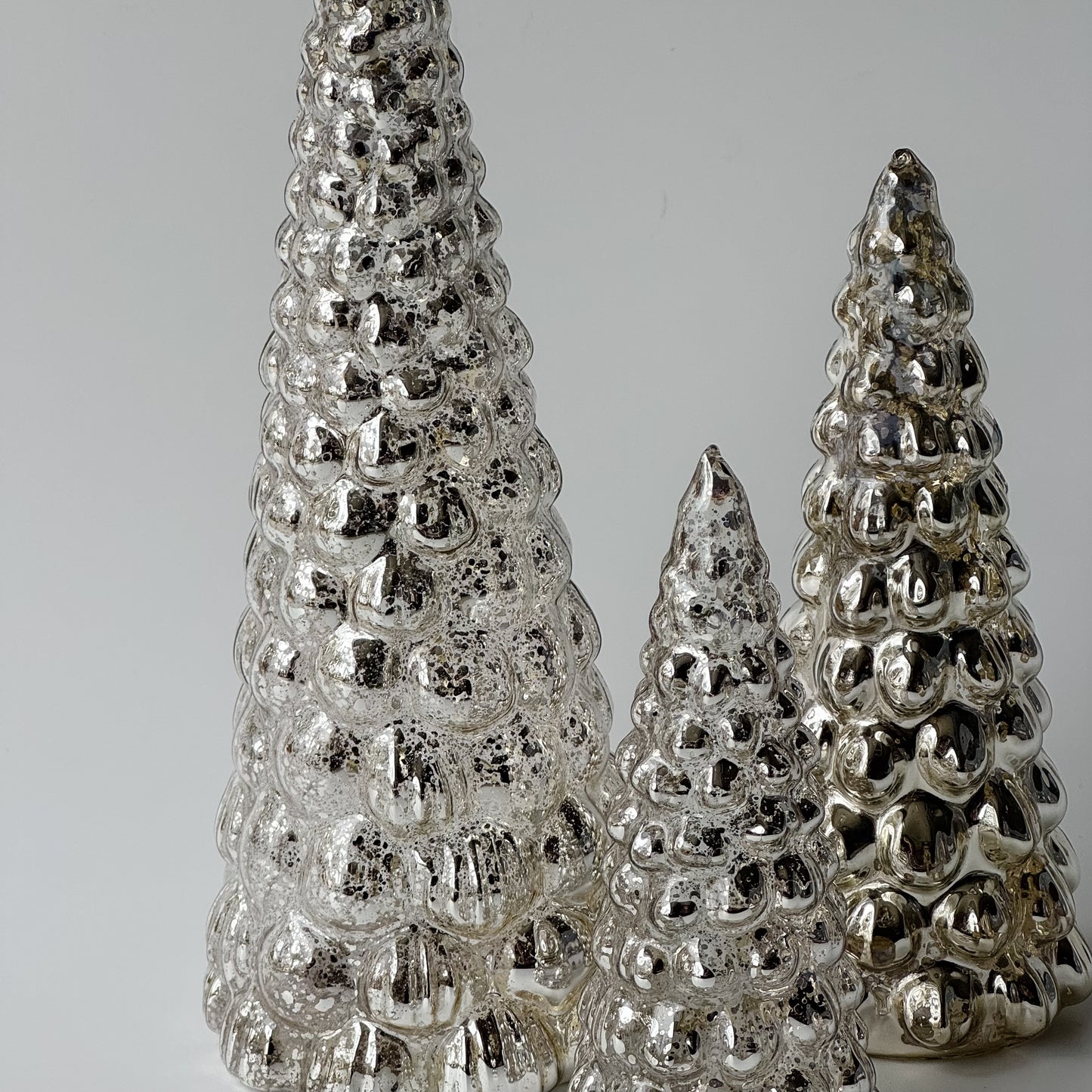Antique-Style Embossed Mercury Glass Trees | Set of 3