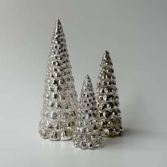 Antique-Style Embossed Mercury Glass Trees | Set of 3