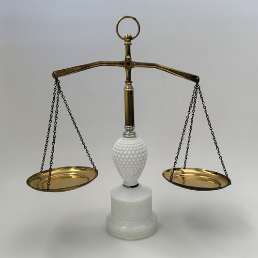 Vintage Mid-Century Milk Glass Hobnail Scales of Justice