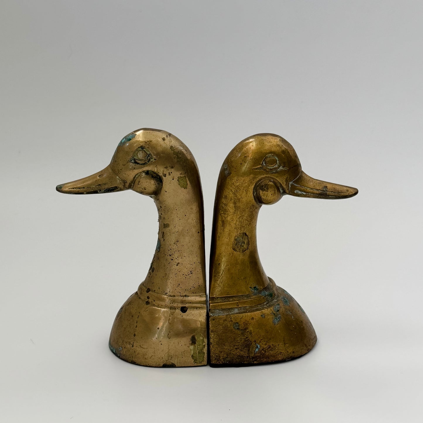 Vintage Patinaed Brass Duck Bookends | Set of 2