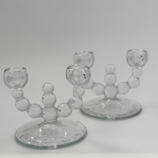 Vintage Mid-Century Imperial Glass Dual Candlesticks | Set of 2