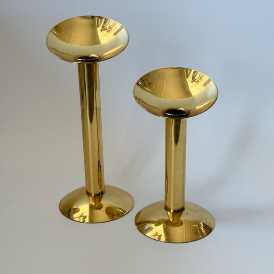 Vintage Modern Danish Brass Candlesticks | Set of 2