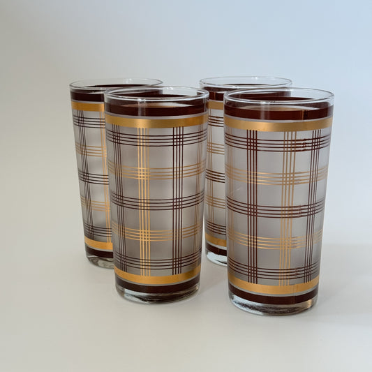 Vintage Plaid Collins Glasses | Set of 4