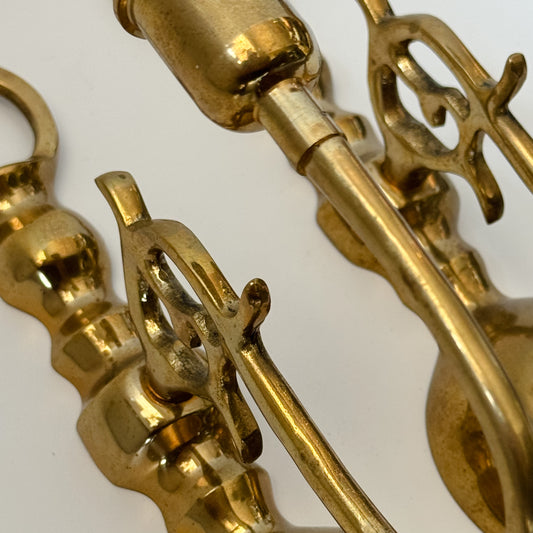 Vintage Solid Brass Candlestick Wall Sconces | Set of 2