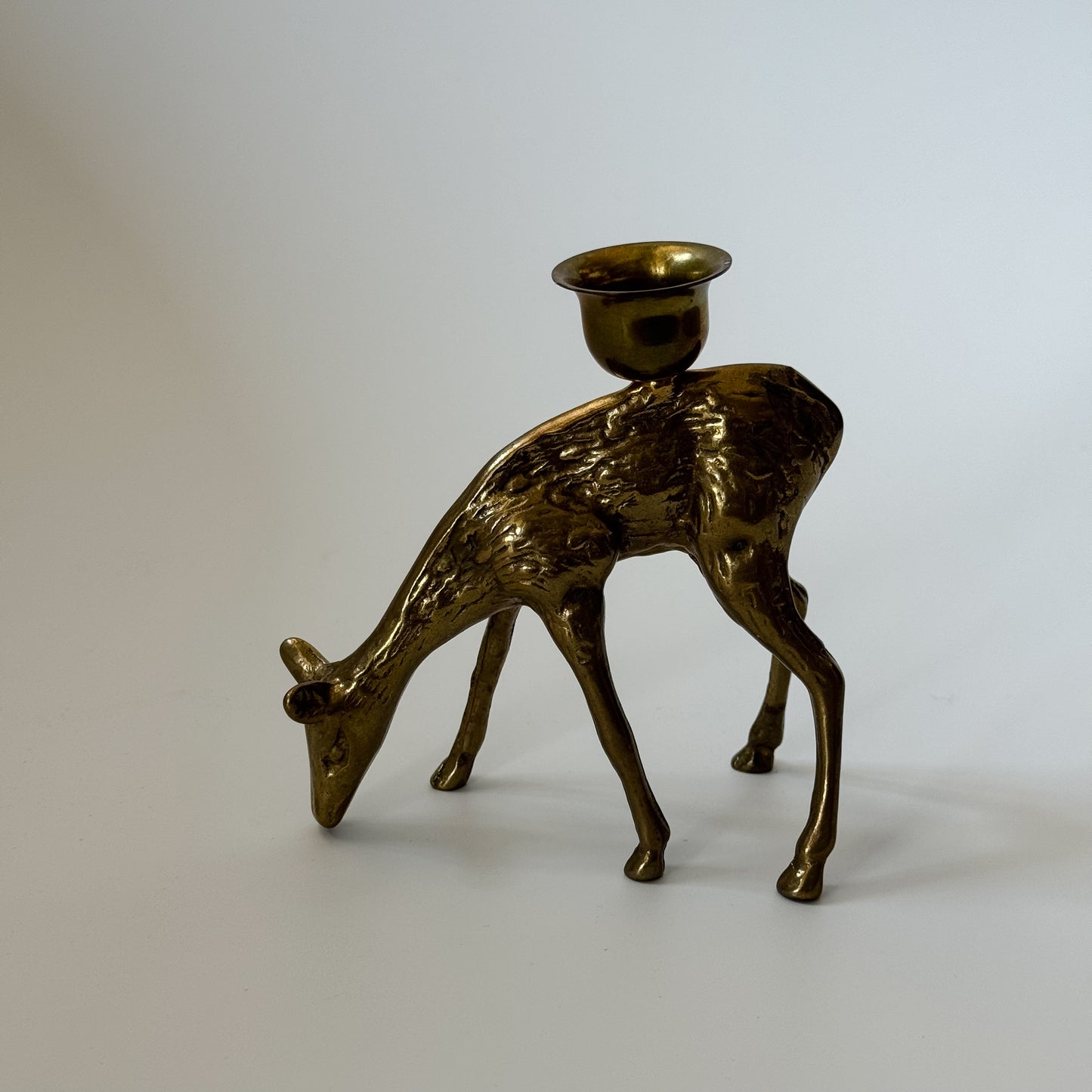 Vintage Solid Brass Mid-Century Deer Candlestick