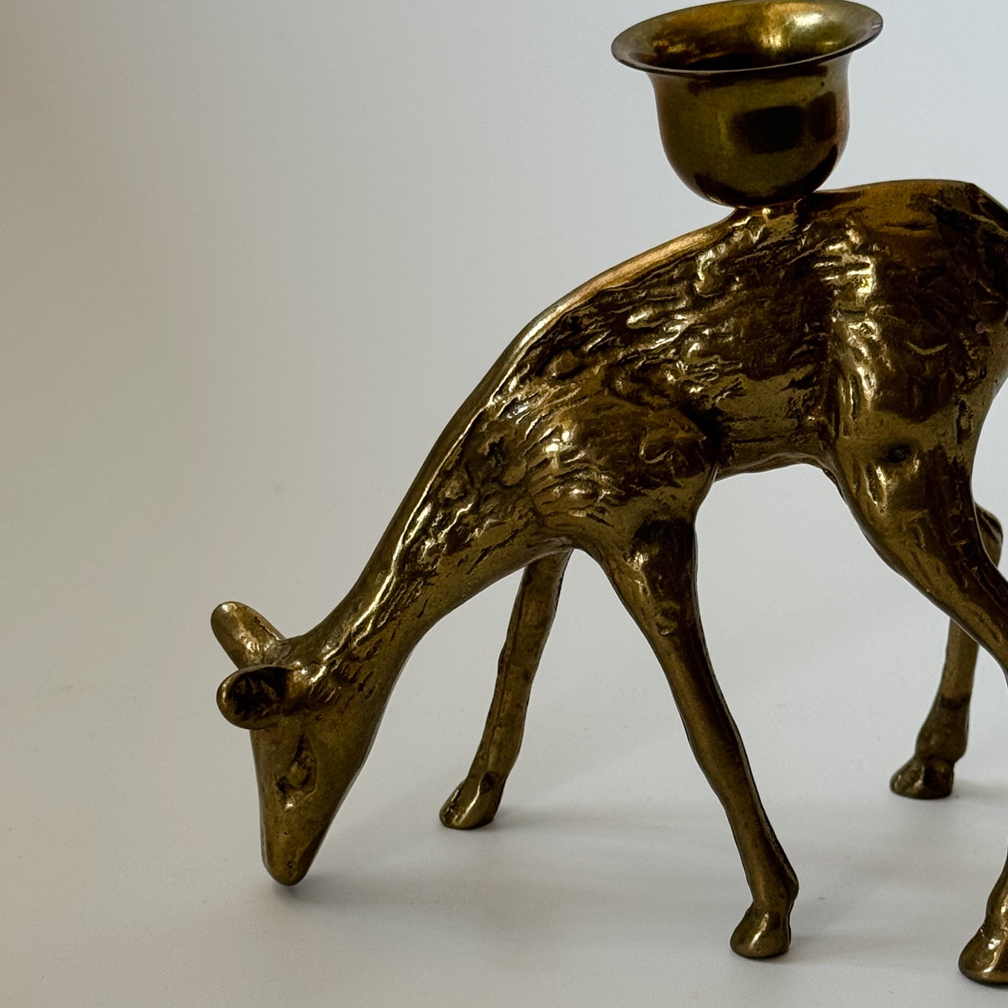 Vintage Solid Brass Mid-Century Deer Candlestick