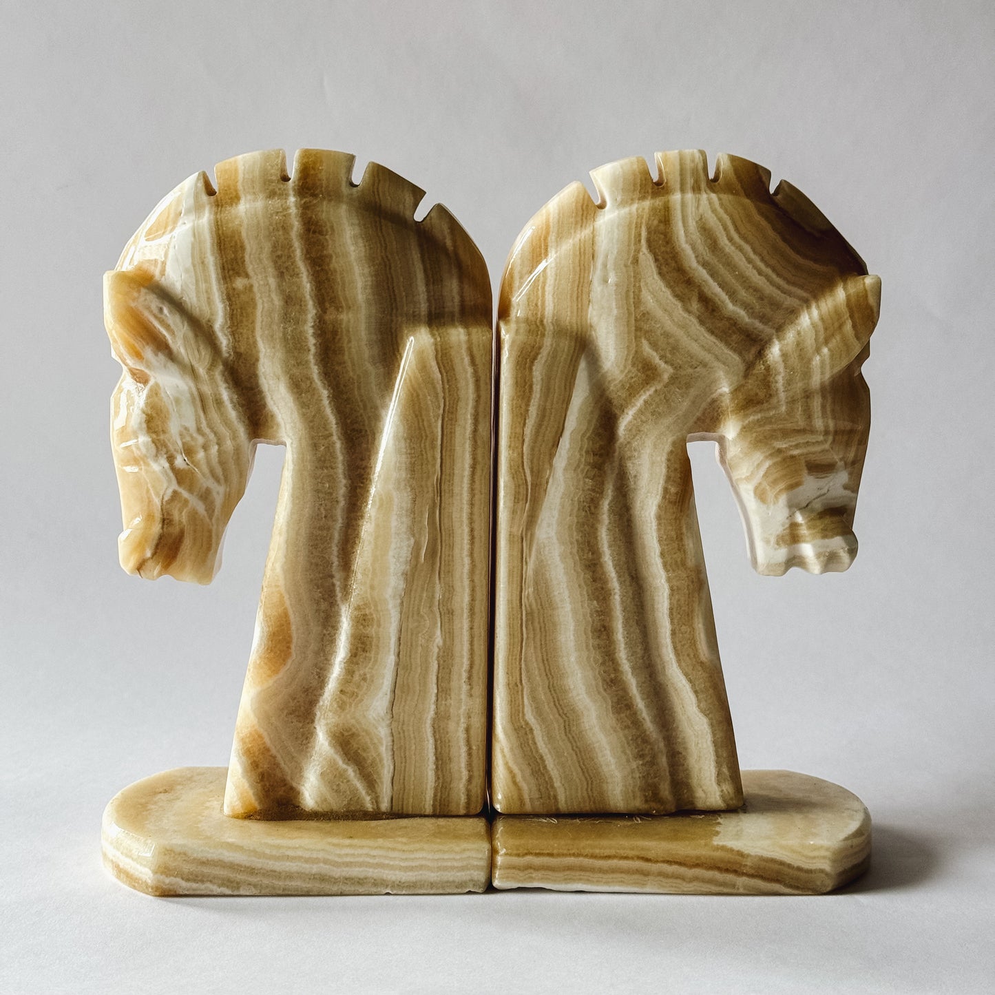 Vintage Carved Italian Alabaster Horse Head Bookends | Set of 2