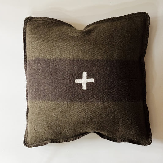 Swiss Cross Wool Blend Pillow | Olive