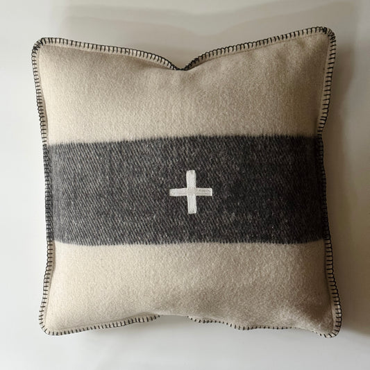 Swiss Cross Wool Blend Pillow | Ivory