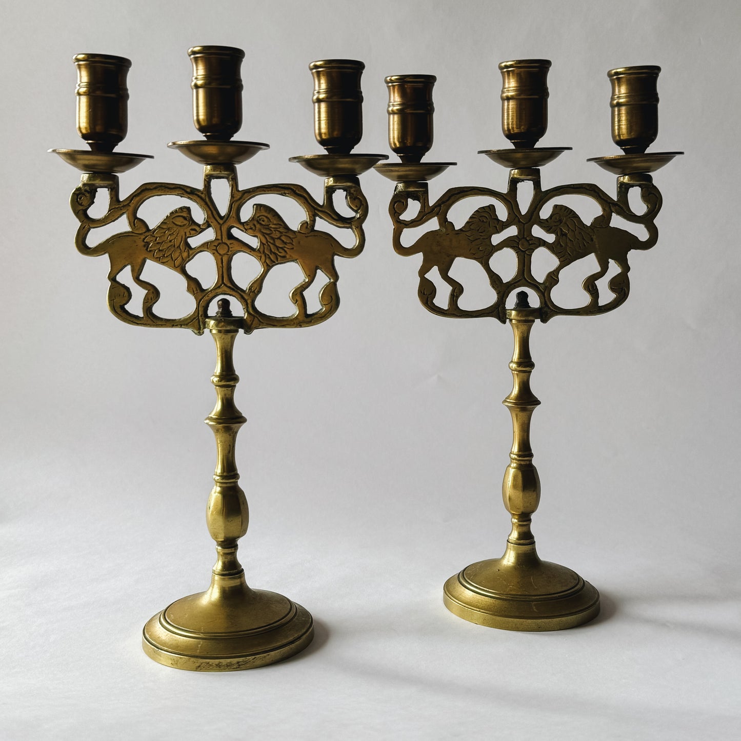 Vintage Solid Brass 'Lions of Judah' Mid-Century Candelabra