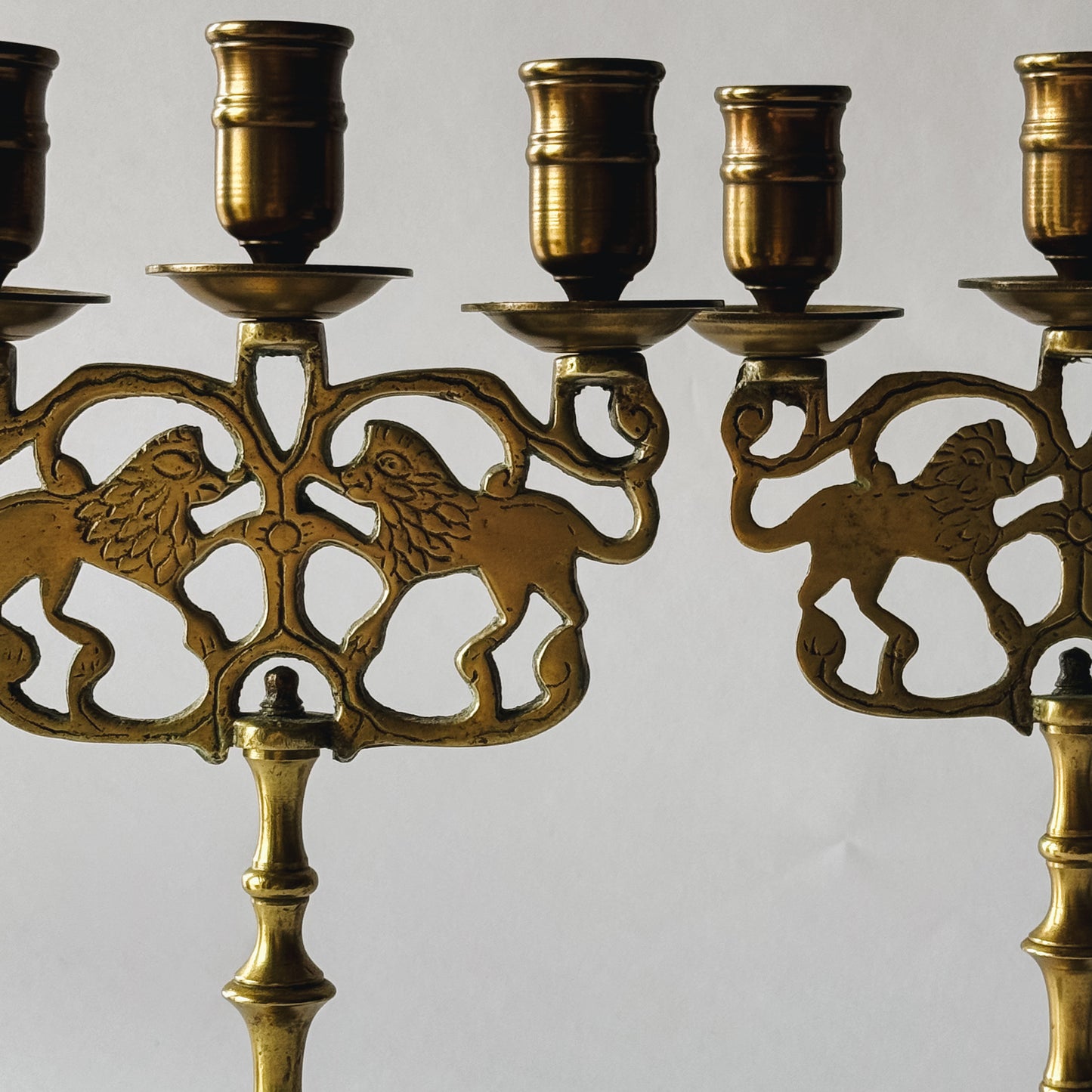 Vintage Solid Brass 'Lions of Judah' Mid-Century Candelabra